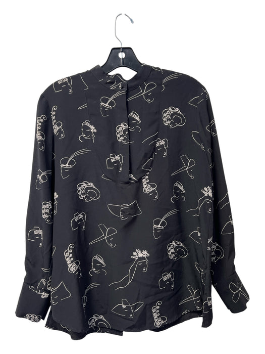 Co Size XS Black & White Silk Standing Collar Half Button Long Sleeve Cowboy Top Black & White / XS