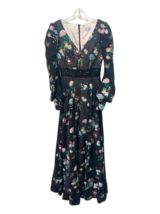 Mac Duggal Size 2 Black & Multi Synthetic Maxi Floral Embroidery Jeweled Gown Black & Multi / 2