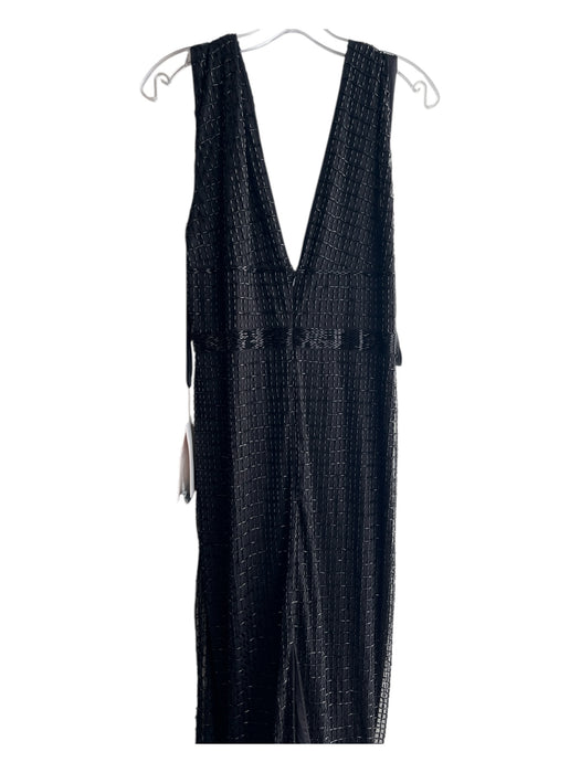 Mac Duggal Size 12 Black Polyester V Cut Beaded Back Slit Full Length Gown Black / 12