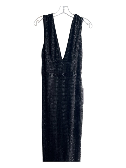 Mac Duggal Size 12 Black Polyester V Cut Beaded Back Slit Full Length Gown Black / 12