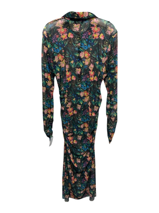 Ted Baker Size 6 Black & Multi No Fabric Tag Floral Mesh Ruched Sides Dress Black & Multi / 6