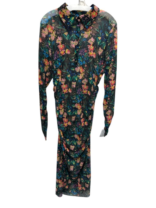 Ted Baker Size 6 Black & Multi No Fabric Tag Floral Mesh Ruched Sides Dress Black & Multi / 6