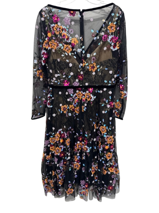 Mac Duggal Size 10 Black & Multi Mesh Overlay Sequined Floral 3/4 Sleeve Gown Black & Multi / 10