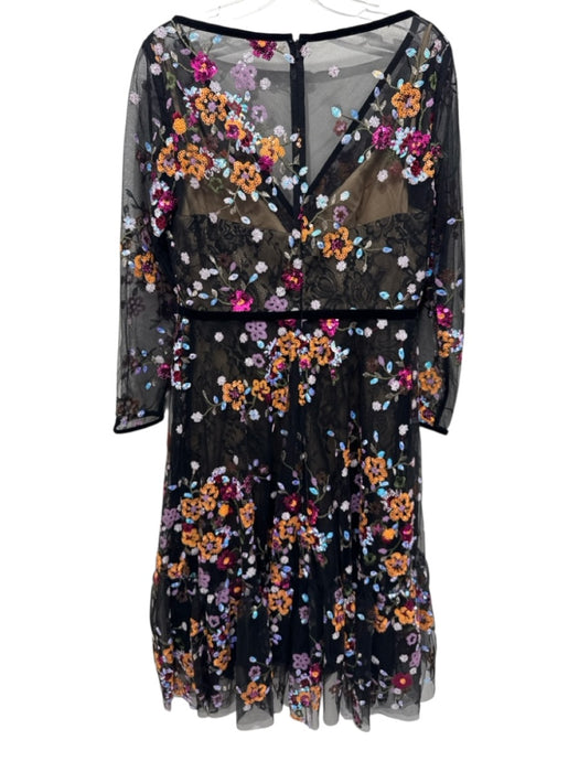 Mac Duggal Size 10 Black & Multi Mesh Overlay Sequined Floral 3/4 Sleeve Gown Black & Multi / 10