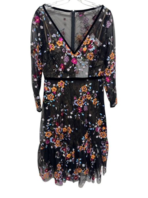 Mac Duggal Size 10 Black & Multi Mesh Overlay Sequined Floral 3/4 Sleeve Gown Black & Multi / 10