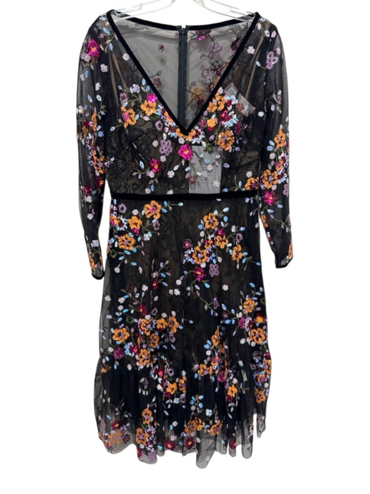 Mac Duggal Size 10 Black & Multi Mesh Overlay Sequined Floral 3/4 Sleeve Gown Black & Multi / 10