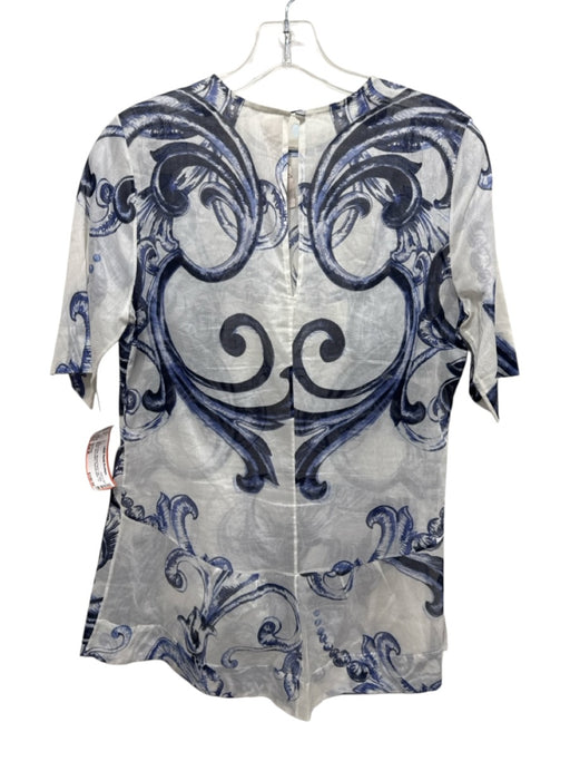 Lela Rose Size Est M White & Blue Missing Fabric Tag Semi Sheer Keyhole Back Top White & Blue / Est M