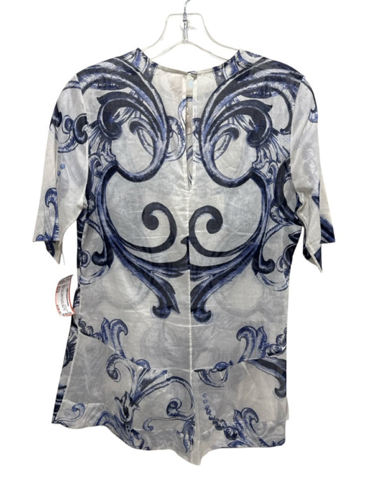 Lela Rose Size Est M White & Blue Missing Fabric Tag Semi Sheer Keyhole Back Top White & Blue / Est M