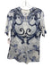 Lela Rose Size Est M White & Blue Missing Fabric Tag Semi Sheer Keyhole Back Top White & Blue / Est M
