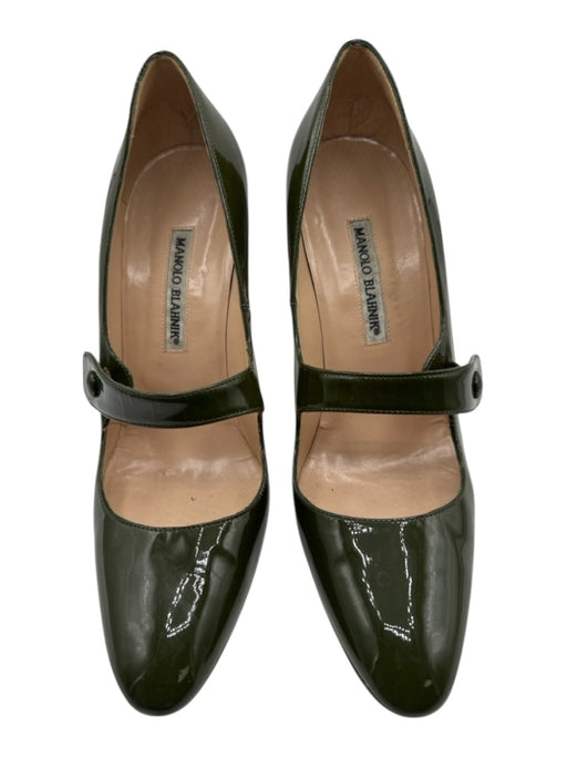 Manolo Blahnik Shoe Size 40 Olive Green Leather Upper Patent Mary Jane Pumps Olive Green / 40