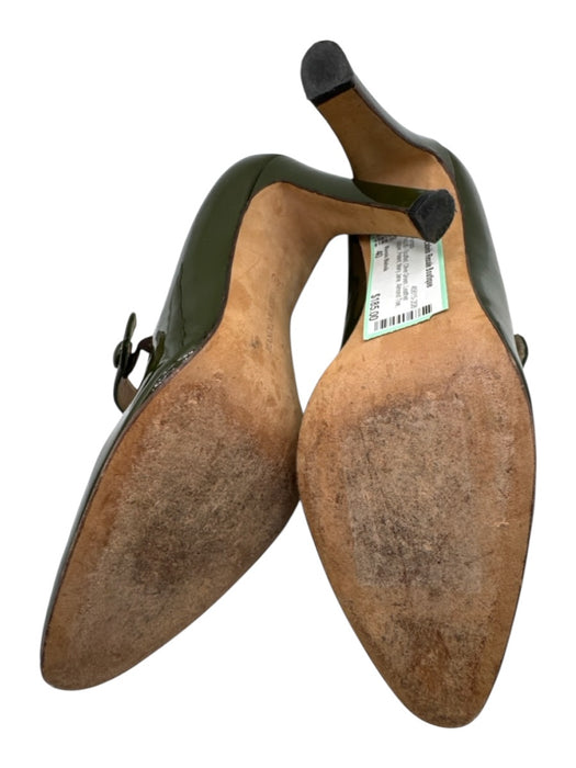 Manolo Blahnik Shoe Size 40 Olive Green Leather Upper Patent Mary Jane Pumps Olive Green / 40