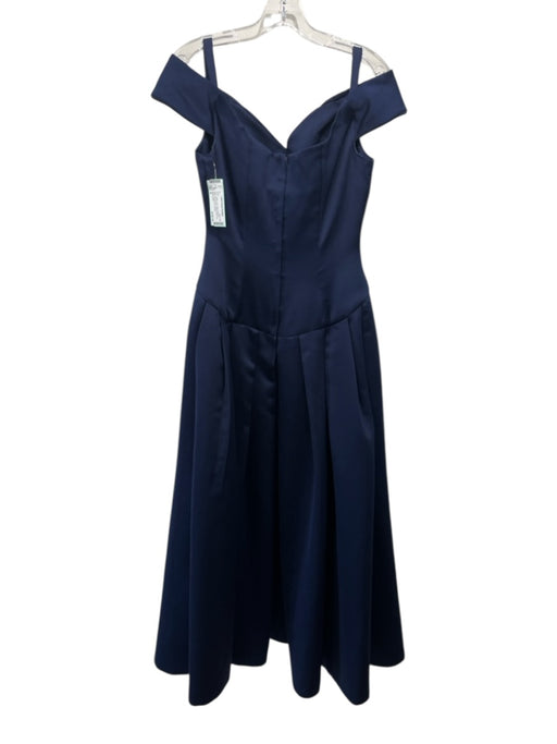 Victor Costa Size 8 Navy Blue Polyester Satin Off Shoulder Pleated Waist Gown Navy Blue / 8