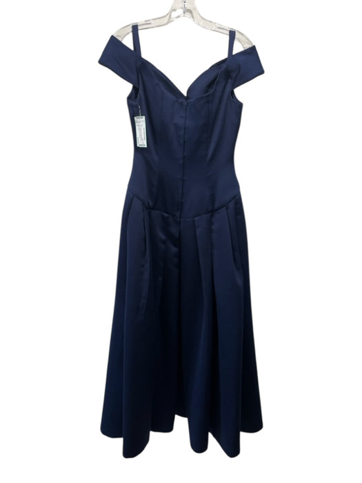 Victor Costa Size 8 Navy Blue Polyester Satin Off Shoulder Pleated Waist Gown Navy Blue / 8