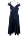 Victor Costa Size 8 Navy Blue Polyester Satin Off Shoulder Pleated Waist Gown Navy Blue / 8
