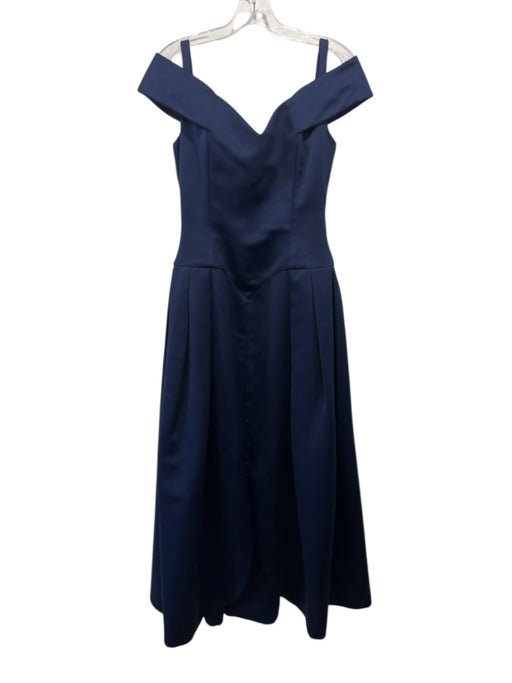 Victor Costa Size 8 Navy Blue Polyester Satin Off Shoulder Pleated Waist Gown Navy Blue / 8