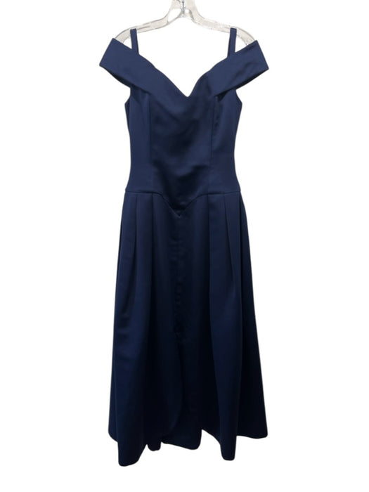 Victor Costa Size 8 Navy Blue Polyester Satin Off Shoulder Pleated Waist Gown Navy Blue / 8