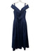 Victor Costa Size 8 Navy Blue Polyester Satin Off Shoulder Pleated Waist Gown Navy Blue / 8