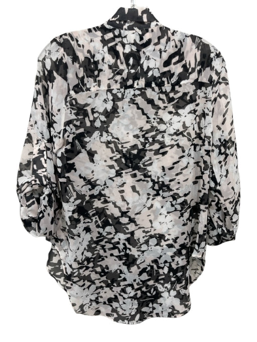 Misa Size XS Black, White & Pink Viscose Abstract Print 3/4 Sleeve Button Up Top Black, White & Pink / XS
