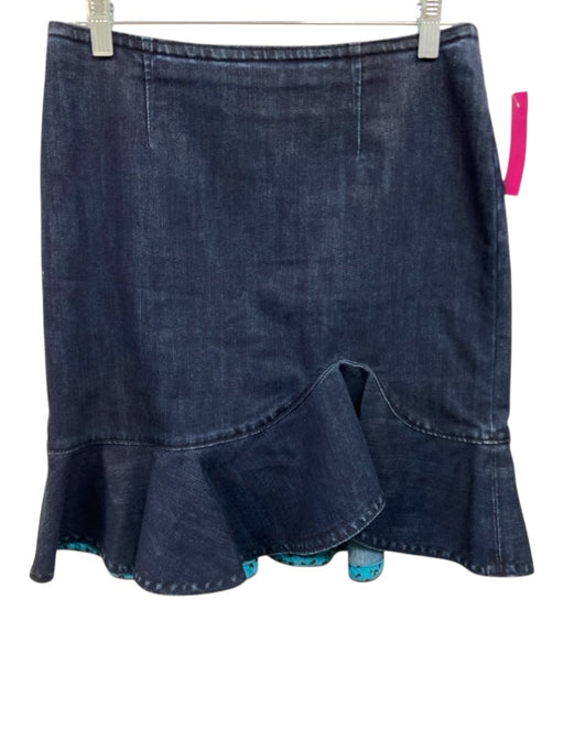 Leifsdottir Size 8 Dark Wash Cotton & Polyester Flounce Hem Below Knee Skirt Dark Wash / 8
