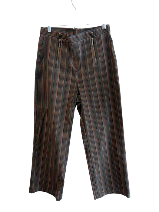 W by Worth Size 10 Green & Multi Cotton High Rise Striped Flat Front Pants Green & Multi / 10