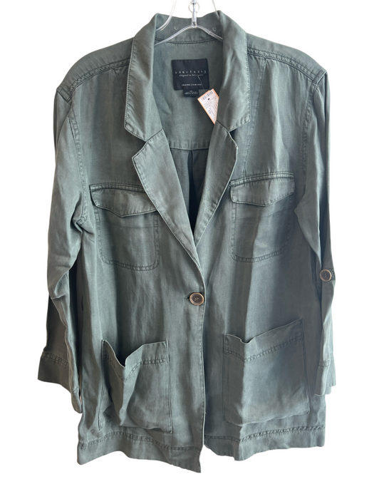 Sanctuary Size XS Green Lyocell & Linen Collared Button Down Long Sleeve Jacket Green / XS