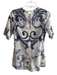 Lela Rose Size Est S White & Blue Cotton Semi Sheer Abstract Short Sleeve Top White & Blue / Est S
