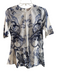Lela Rose Size Est S White & Blue Cotton Semi Sheer Abstract Short Sleeve Top White & Blue / Est S
