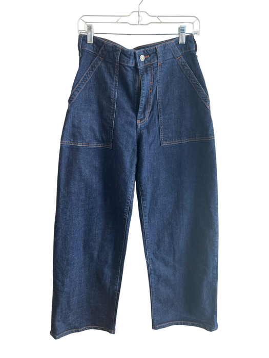 Pilcro Size 27 Dark Wash Cotton High Rise Zip Fly Patch Pocket Wide Leg Jeans Dark Wash / 27