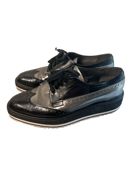 Prada Shoe Size 38 Gray Black Leather Pointed Toe Lace Up Derby shoes Shoes Gray Black / 38