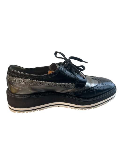Prada Shoe Size 38 Gray Black Leather Pointed Toe Lace Up Derby shoes Shoes Gray Black / 38