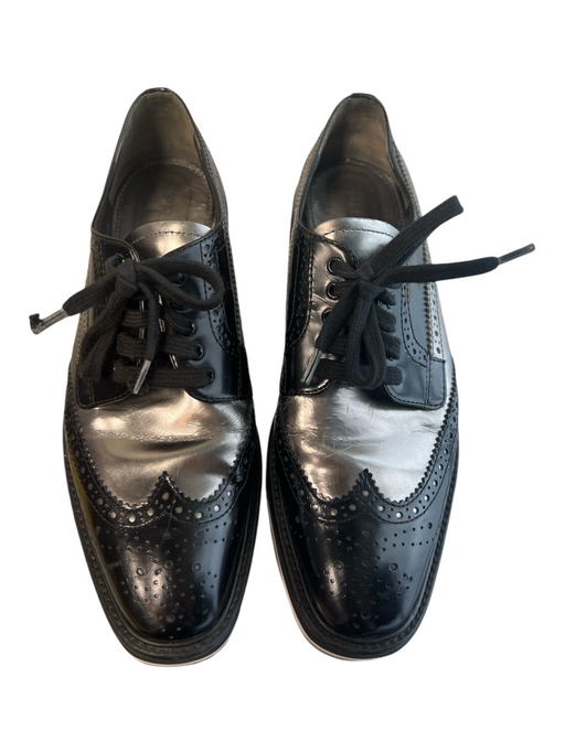 Prada Shoe Size 38 Gray Black Leather Pointed Toe Lace Up Derby shoes Shoes Gray Black / 38