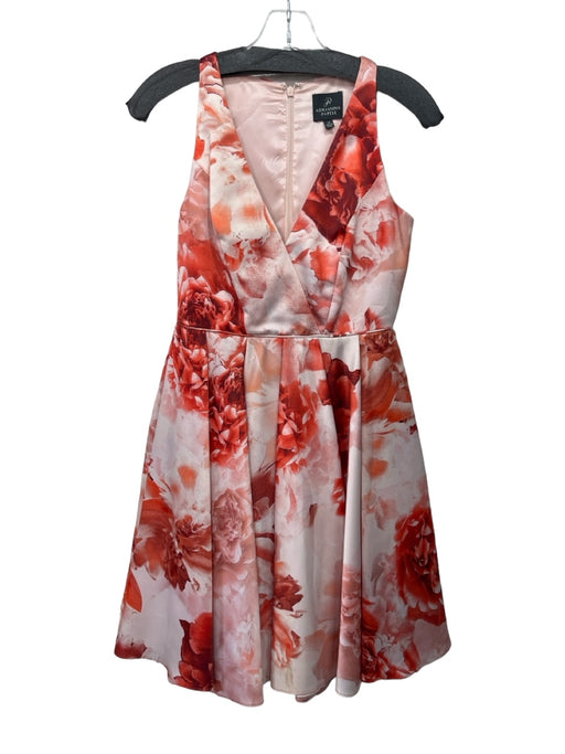 Adrianna Papell Size 2P Orange & Red Polyester Satin Floral Sleeveless Dress Orange & Red / 2P