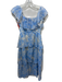 Amanda Uprichard Size XS Blue & Cream Polyester Ruffle Popover Leaf Print Dress Blue & Cream / XS