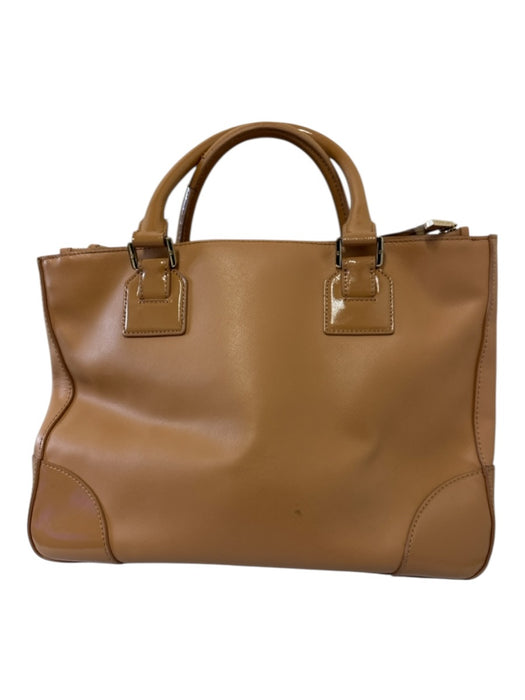 Tory Burch Tan Brown Leather Double Handle Zip Close Logo Tote Bag Tan Brown / M
