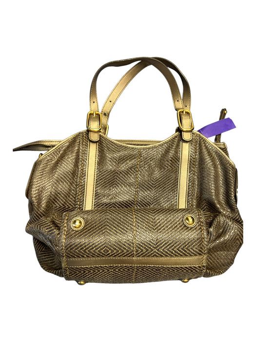 Tods Metallic Woven Canvas Double Top Handle Zip Close Gold Hardware Bag Metallic / Medium