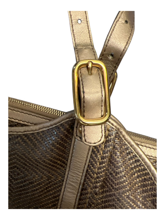 Tods Metallic Woven Canvas Double Top Handle Zip Close Gold Hardware Bag Metallic / Medium