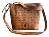 MCM Cognac Leather goldtone hardware Monogram Logo Shoulder & Crossbody Bag Cognac / Large