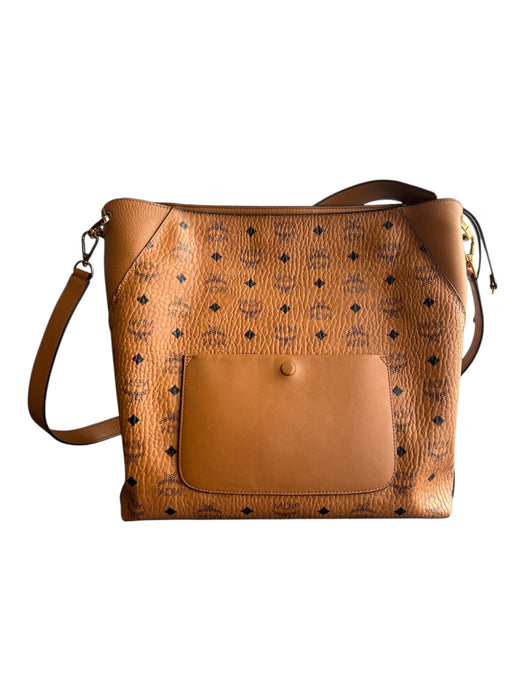 MCM Cognac Leather goldtone hardware Monogram Logo Shoulder & Crossbody Bag Cognac / Large