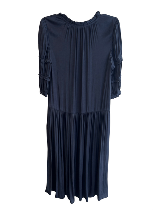 Rebecca Taylor Size M Navy Polyester V Neck 3/4 Sleeve Tie Front Dress Navy / M
