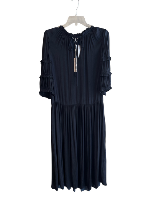 Rebecca Taylor Size M Navy Polyester V Neck 3/4 Sleeve Tie Front Dress Navy / M