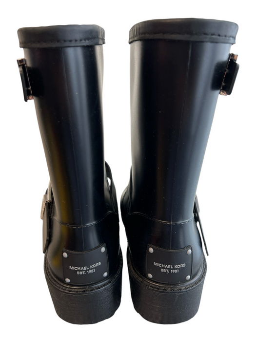 Michael Kors Shoe Size 8 Black Rubber man made upper Buckle Round Toe Logo Boots Black / 8