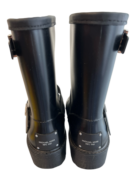 Michael Kors Shoe Size 8 Black Rubber man made upper Buckle Round Toe Logo Boots Black / 8