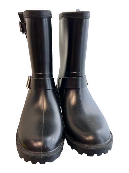 Michael Kors Shoe Size 8 Black Rubber man made upper Buckle Round Toe Logo Boots Black / 8