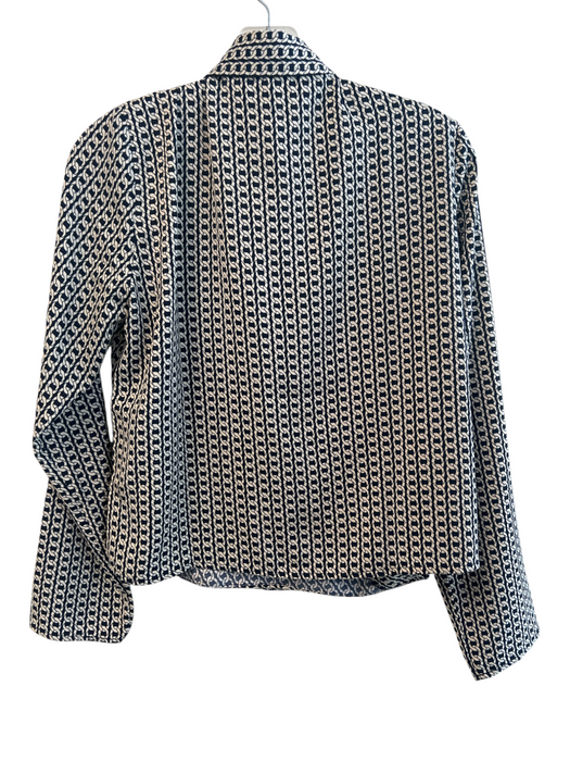 Michael Michael Kors Size Medium Navy & Cream Polyester Long Sleeve Collared Top Navy & Cream / Medium