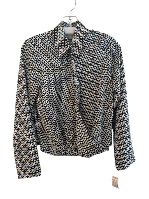 Michael Michael Kors Size Medium Navy & Cream Polyester Long Sleeve Collared Top Navy & Cream / Medium