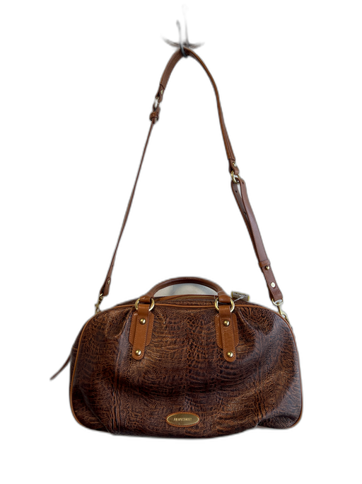 Brahmin Brown Leather Double Handle Shoulder & Crossbody Straps Top Zip Bag Brown / Medium