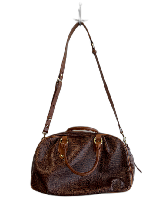 Brahmin Brown Leather Double Handle Shoulder & Crossbody Straps Top Zip Bag Brown / Medium