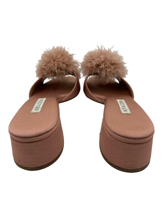 Aquazzura Shoe Size 38.5 Dusty Pink Canvas Feather Pom Pom Kitten Heel Shoes Dusty Pink / 38.5