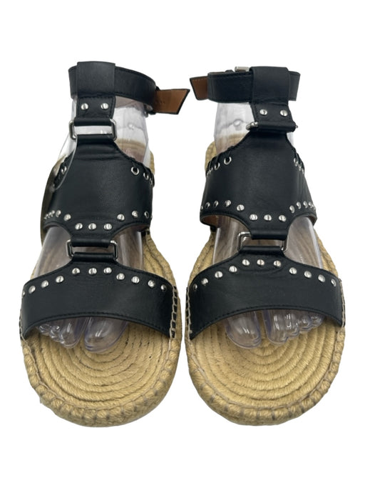 See By Chloe Shoe Size 39 Black & Beige Leather & Raffia Gladiator Flat Sandals Black & Beige / 39