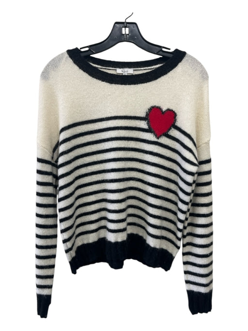 Rails Size S White, Black & Red Wool & Alpaca Horizontal Stripes Heart Sweater White, Black & Red / S